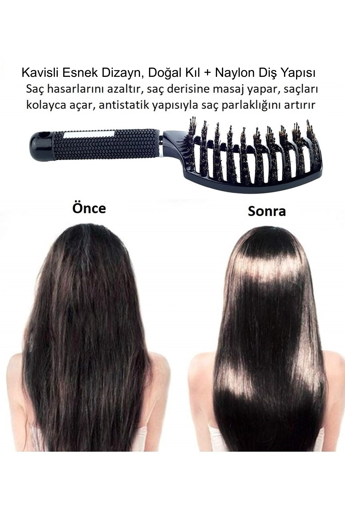 LOM1071 Dolaşık Saç Açma Tarama Fırçası, Antistatik, İyonik, Yetişkin & Çocuklar İçin (Siyah)