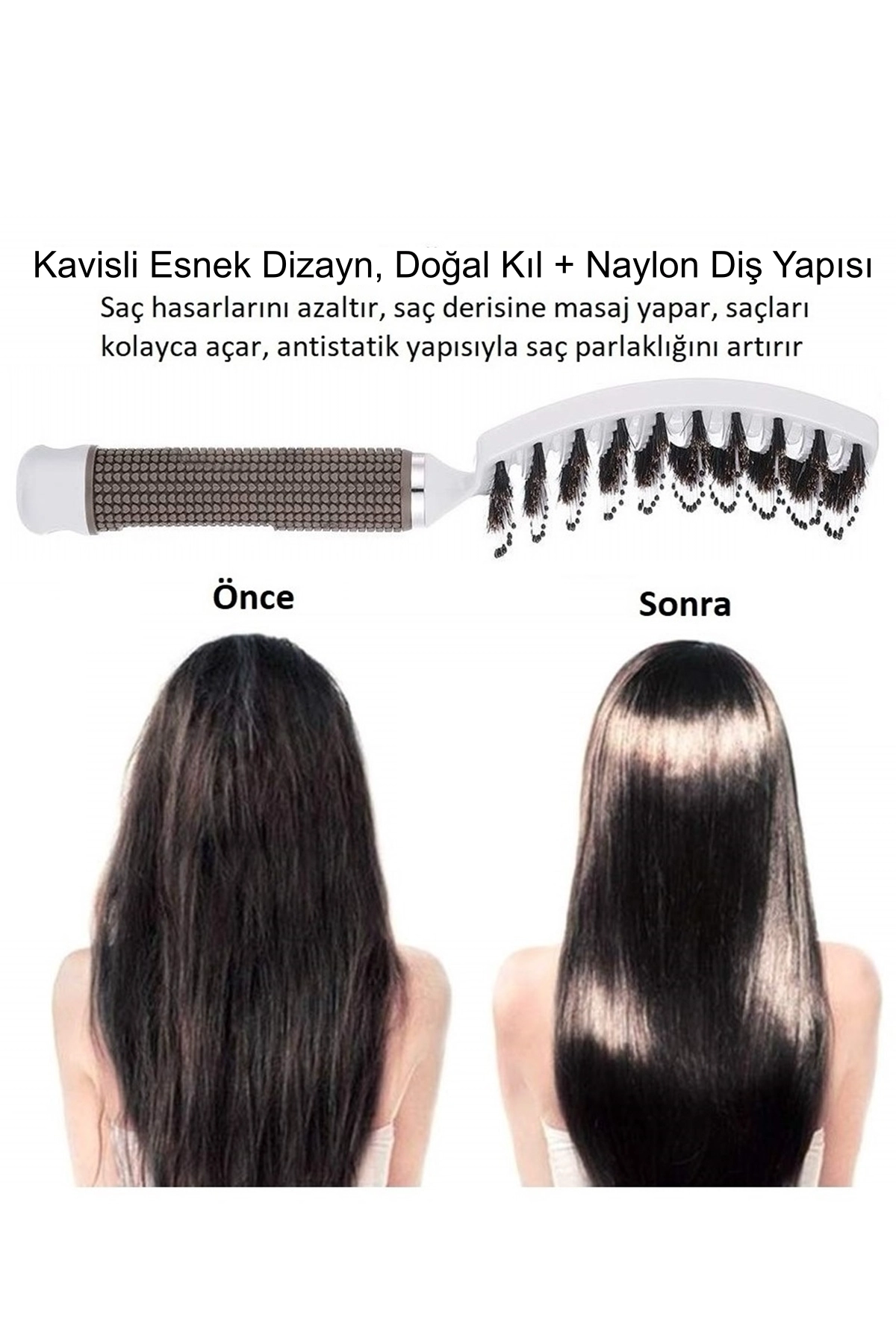 LOM1072 Dolaşık Saç Açma Tarama Fırçası, Antistatik, İyonik, Yetişkin & Çocuklar İçin (Beyaz)