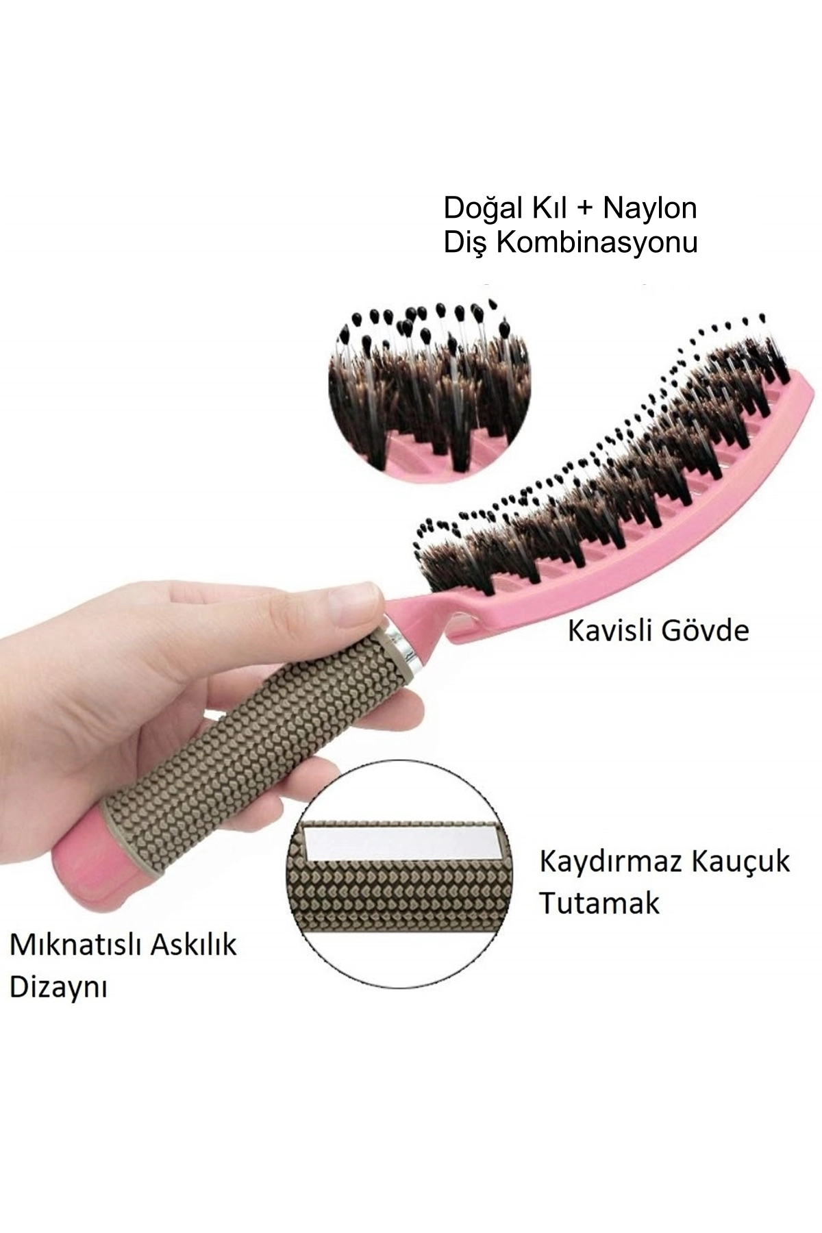 LOM1073 Dolaşık Saç Açma Tarama Fırçası, Antistatik, İyonik, Yetişkin & Çocuklar İçin (Pembe)