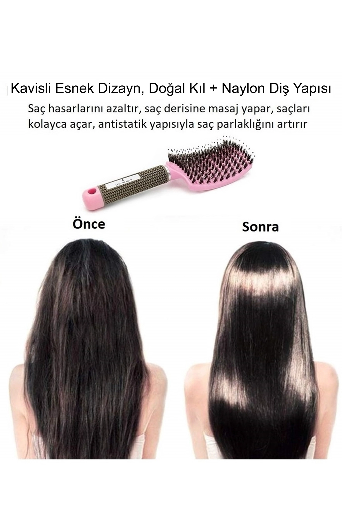 LOM1073 Dolaşık Saç Açma Tarama Fırçası, Antistatik, İyonik, Yetişkin & Çocuklar İçin (Pembe)