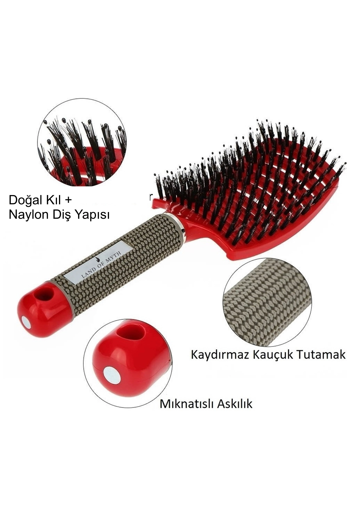 LOM1076 Dolaşık Saç Açma Tarama Fırçası, Antistatik, İyonik, Yetişkin & Çocuklar İçin (Kırmızı)
