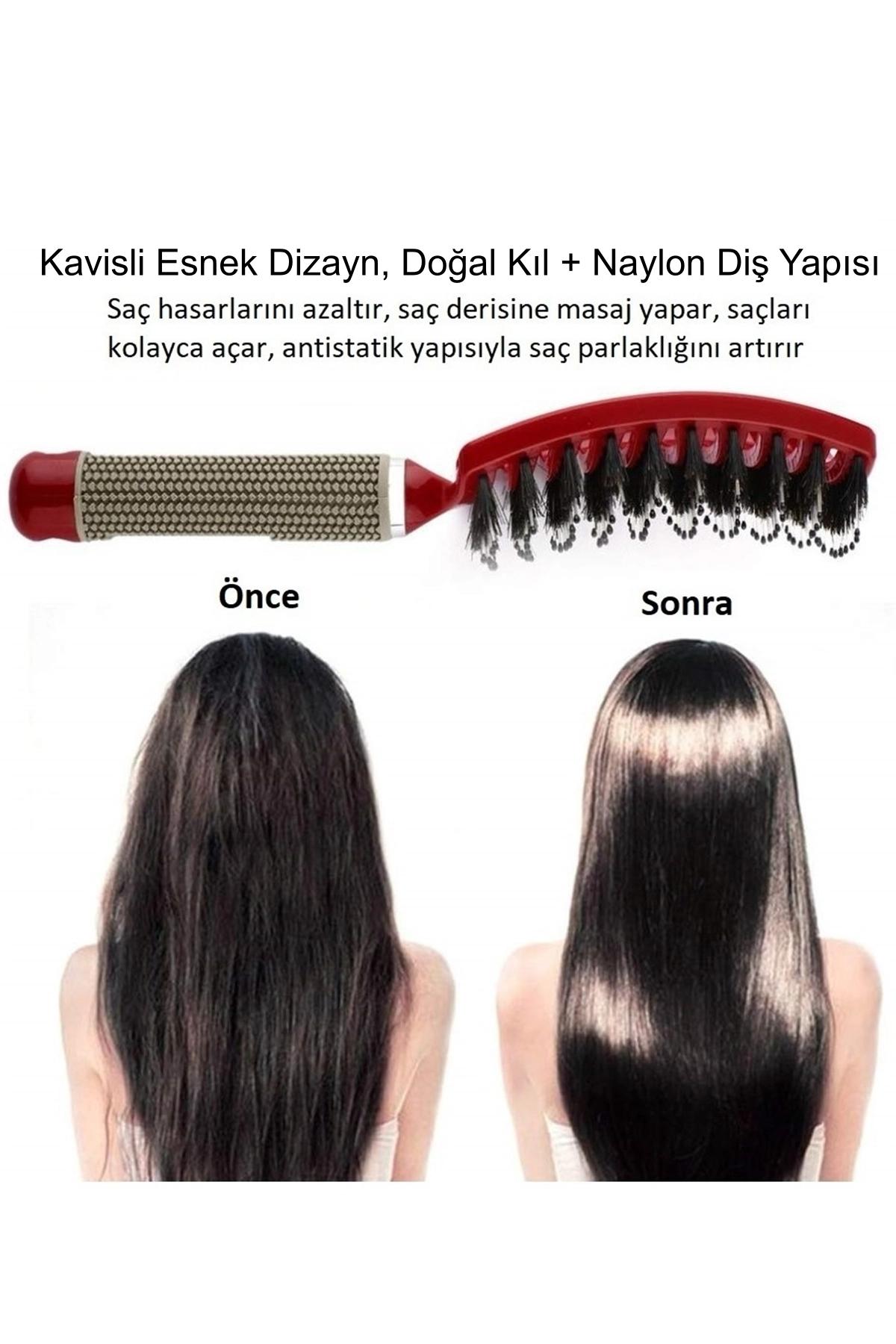 LOM1076 Dolaşık Saç Açma Tarama Fırçası, Antistatik, İyonik, Yetişkin & Çocuklar İçin (Kırmızı)