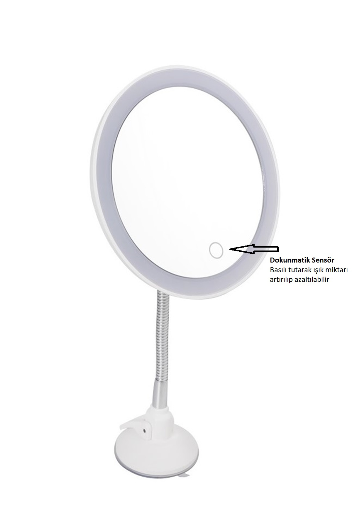 Şerit LED Işıklı Banyo Makyaj - Tıraş Aynası, 10X HD ZOOM, Esnek Boyun, Dokunmatik Parlaklık Ayarı