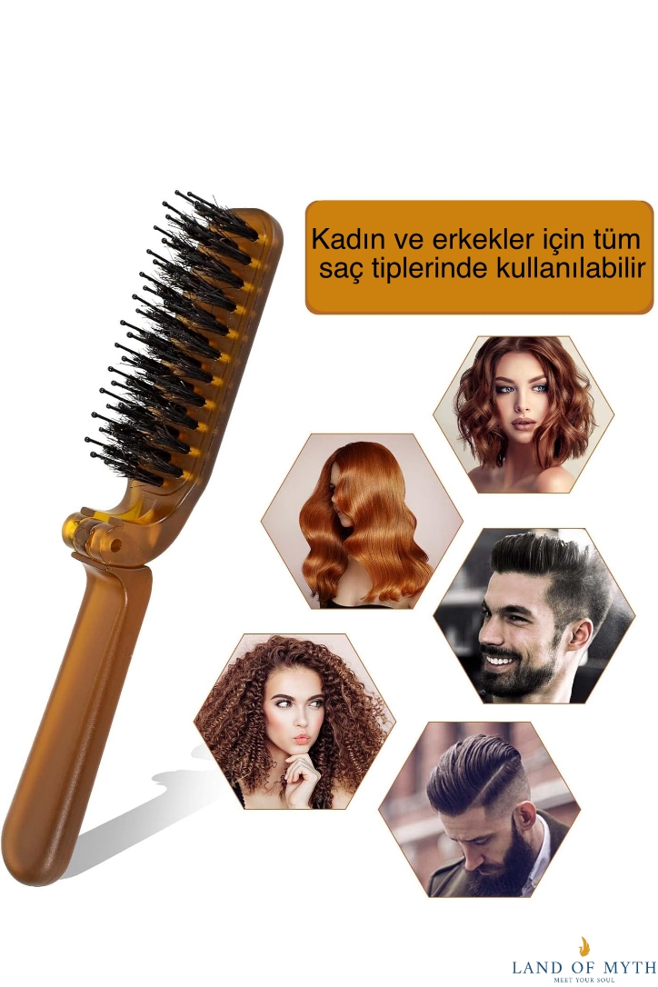 LOM1291 Çanta Tipi Katlanabilir Saç Açma Tarama Fırçası – Kehribar