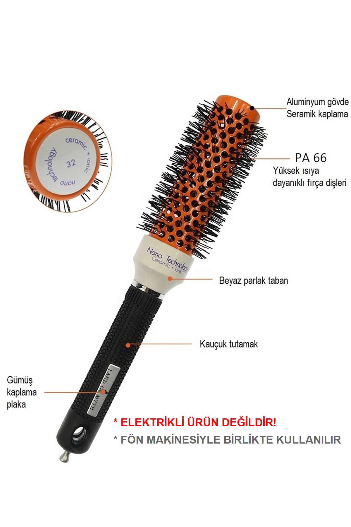 53 mm - Lom1304 Nano Teknoloji Seramik + İyonik Termal Fön Saç Fırçası, Profesyonel Seri