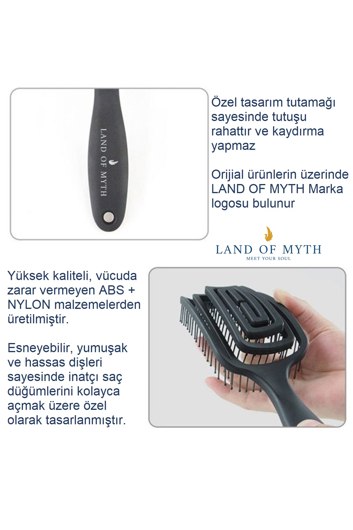 LOM1271 Üç Boyutlu Esnek Saç Açma ve Tarama Fırçası, Flexible Pro Brush (Siyah)