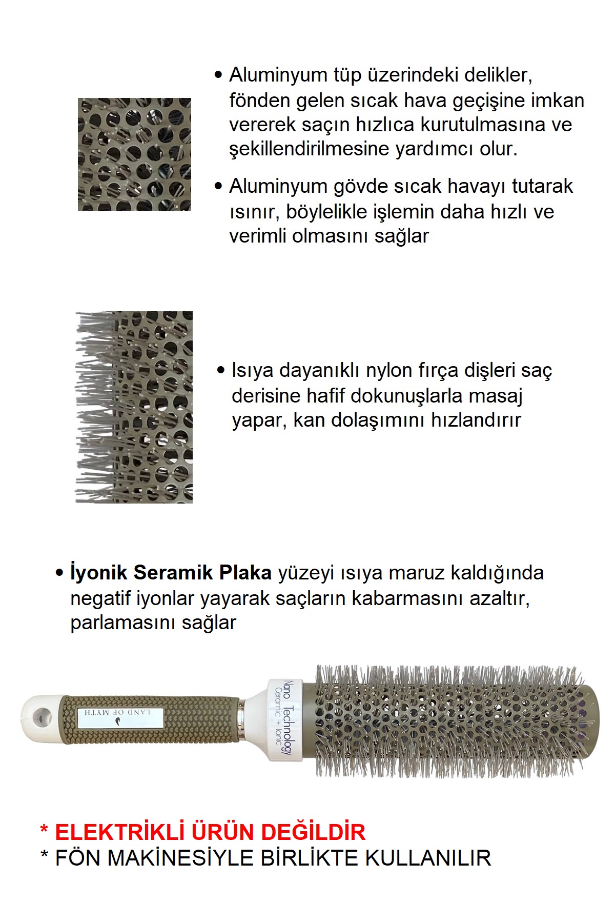45 mm - Lom1313 Extra Uzun Gövde Salon Tipi Nano Teknoloji Seramik + Iyonik Termal Fön Saç Fırçası