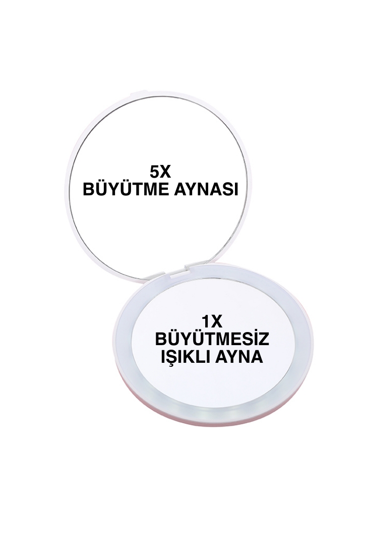 LOM2062- 16 Led Işıklı 1X-5X Şarj Edilebilir Cep - Çanta Makyaj Aynası (Beyaz) 