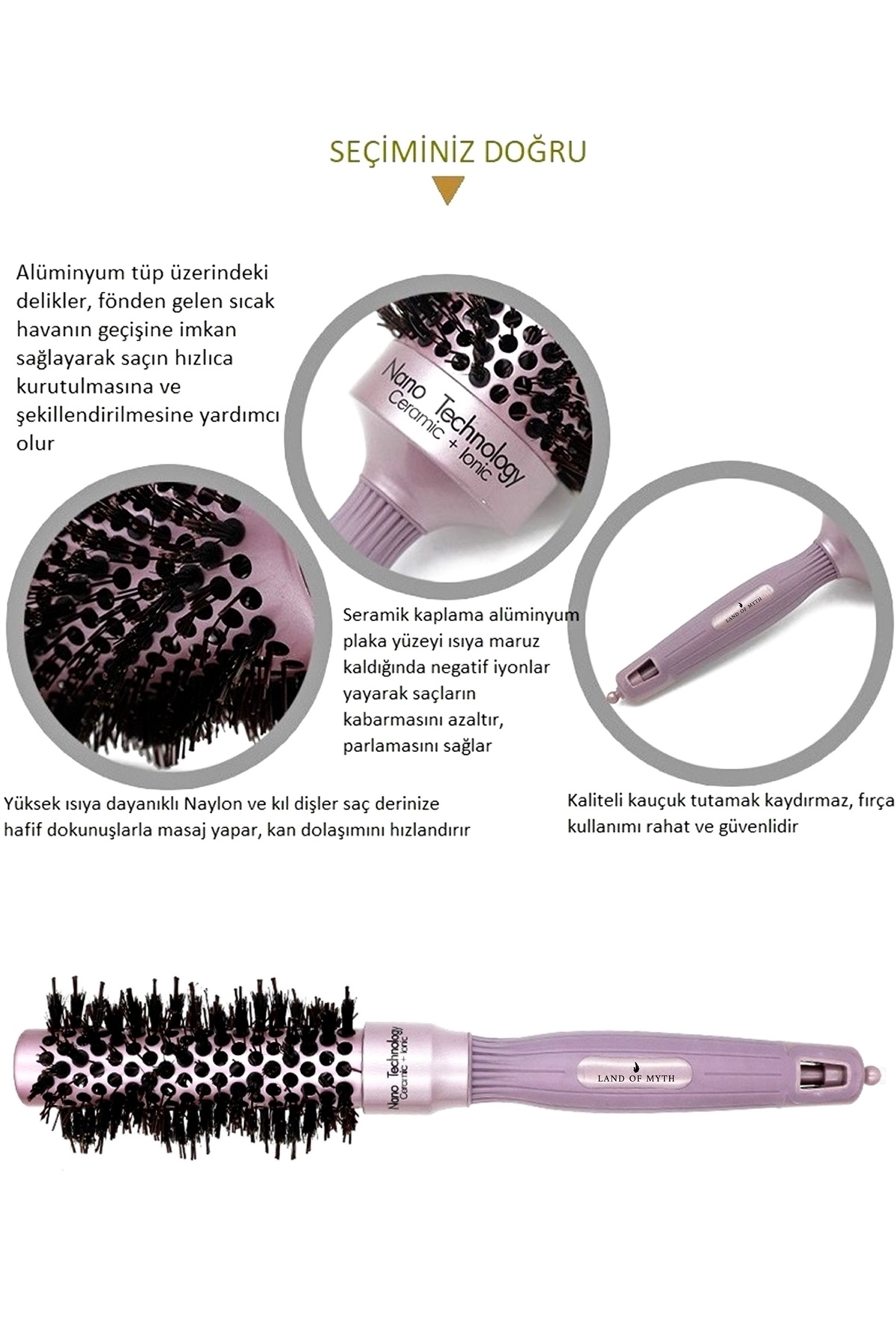 25 mm Nano Teknoloji Seramik + İyonik Termal Fön Saç Fırçası, Doğal Kıl Diş, Profesyonel Seri -LOM1181