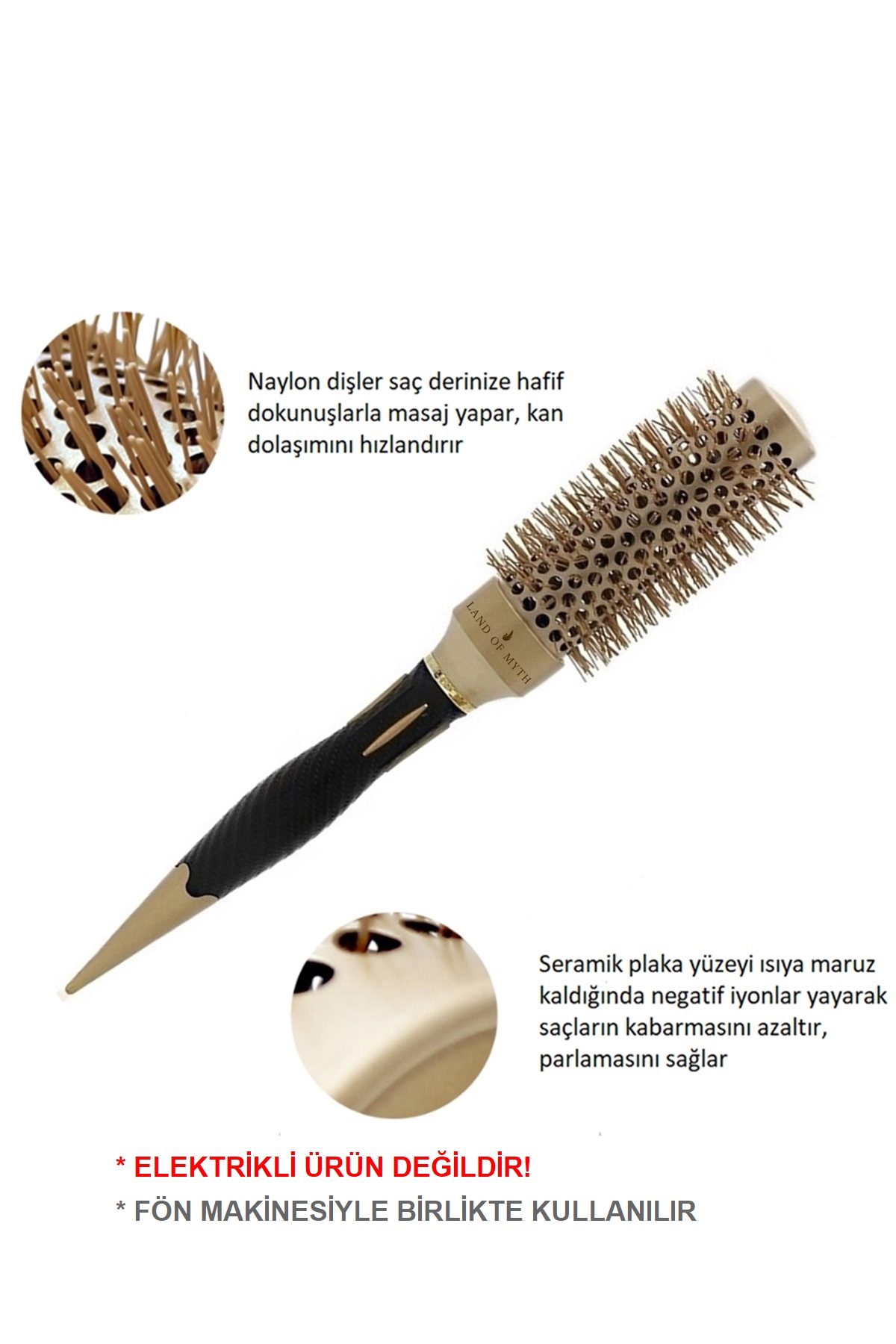 32 mm Nano Teknoloji Seramik + İyonik Termal Fön Saç Fırçası, Profesyonel Seri -LOM1162