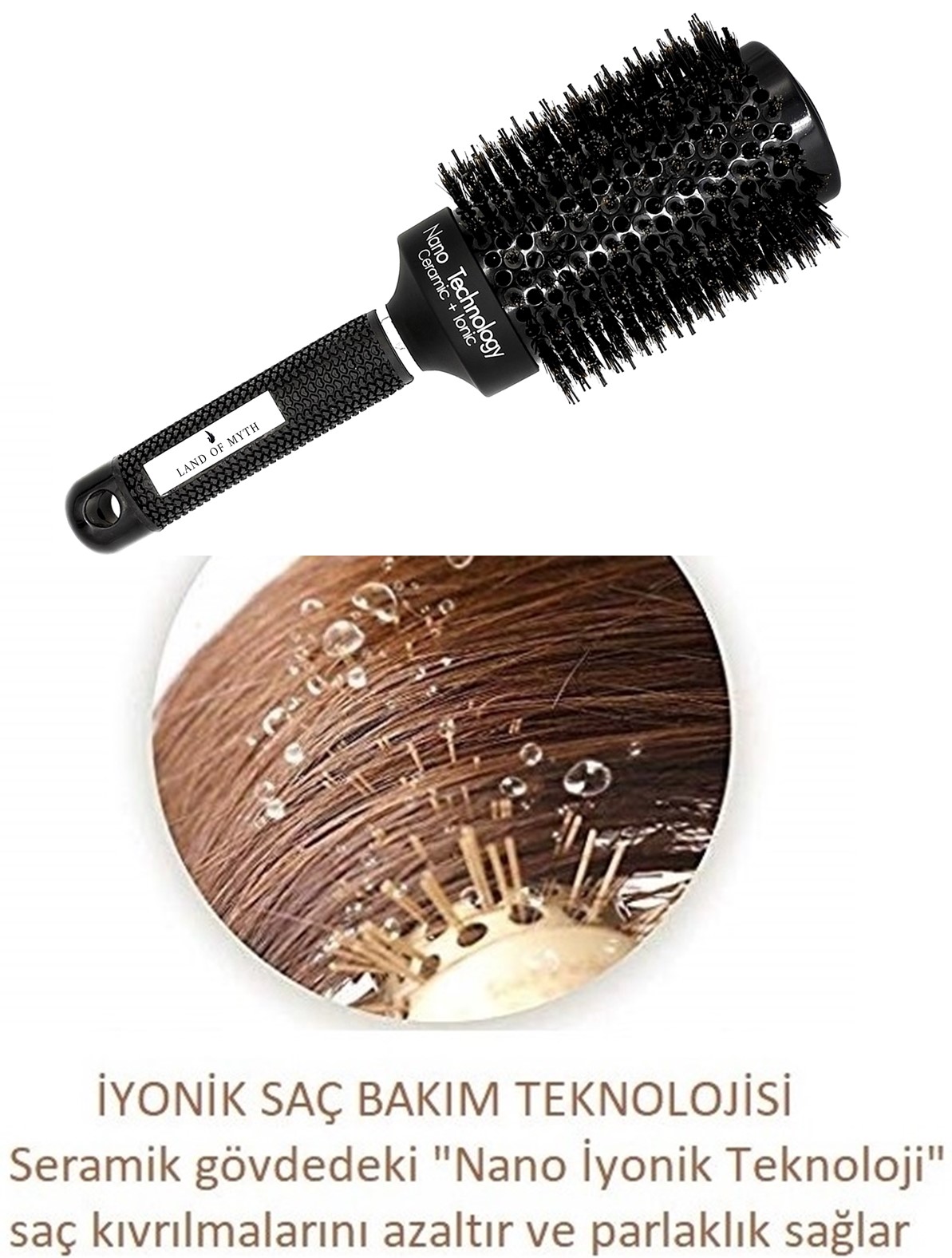53mm Nano Teknoloji Seramik + İyonik Termal Fön Saç Fırçası, Doğal Kıl Diş, Profesyonel Seri -LOM1094