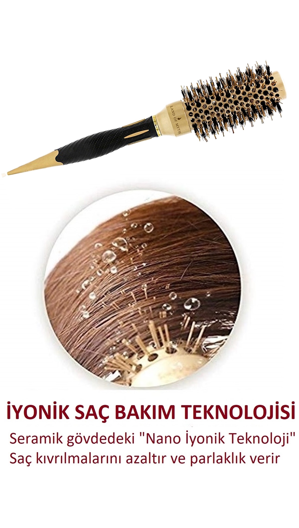 32 mm Nano Teknoloji Seramik + İyonik Termal Fön Saç Fırçası, Doğal Kıl Diş, Profesyonel Seri -LOM1142