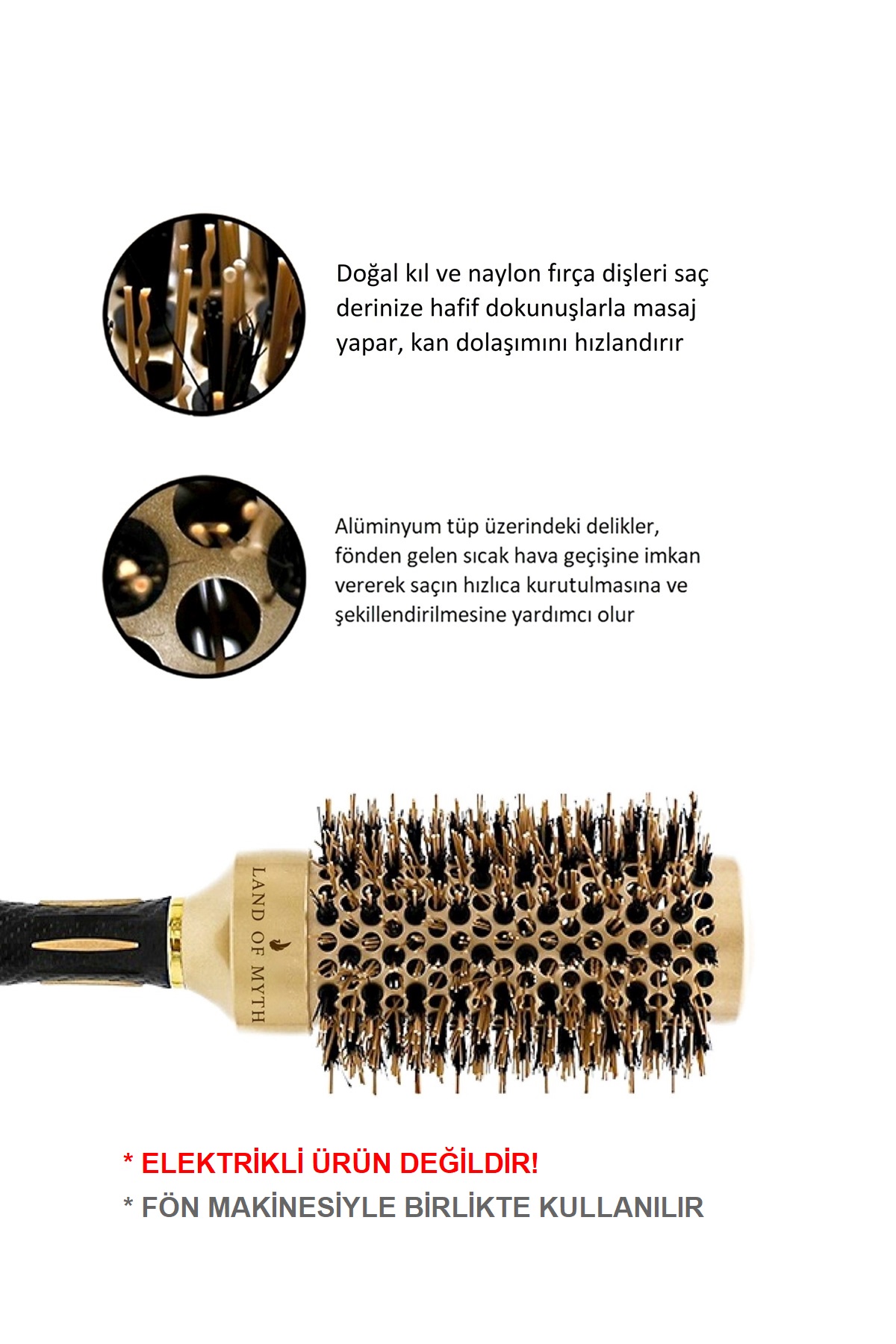 43 mm Nano Teknoloji Seramik + İyonik Termal Fön Saç Fırçası, Doğal Kıl Diş, Profesyonel Seri -LOM1143