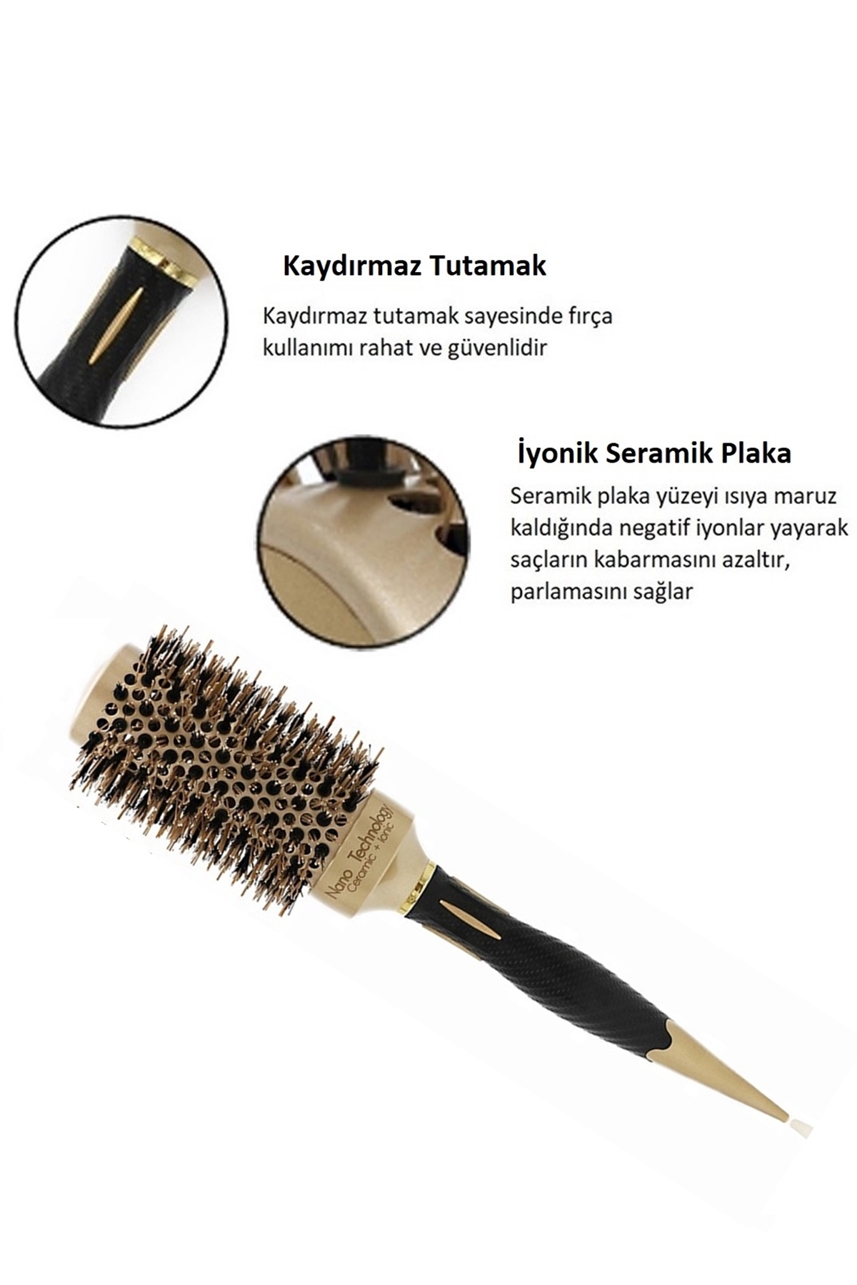 43 mm Nano Teknoloji Seramik + İyonik Termal Fön Saç Fırçası, Doğal Kıl Diş, Profesyonel Seri -LOM1143