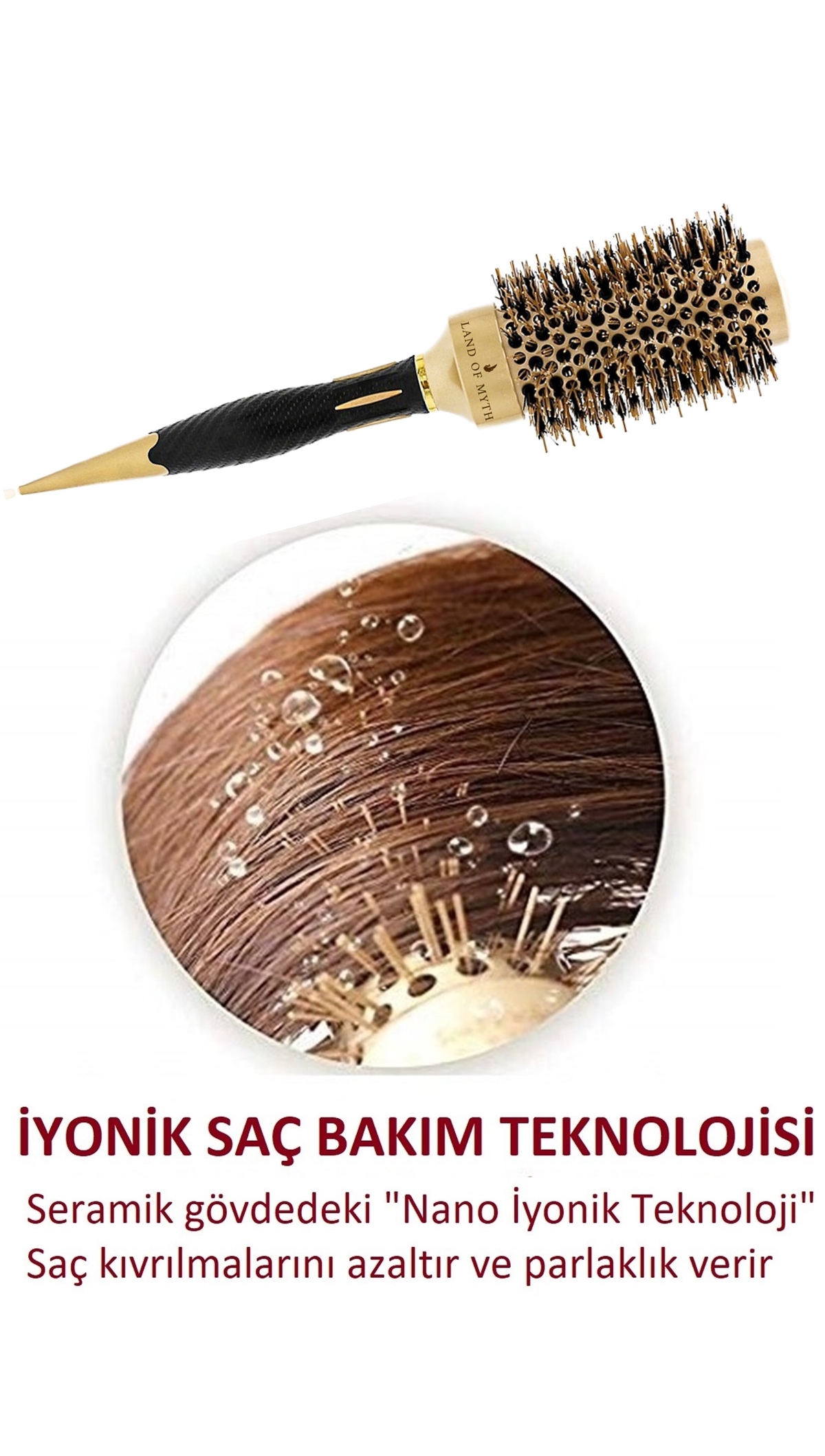43 mm Nano Teknoloji Seramik + İyonik Termal Fön Saç Fırçası, Doğal Kıl Diş, Profesyonel Seri -LOM1143