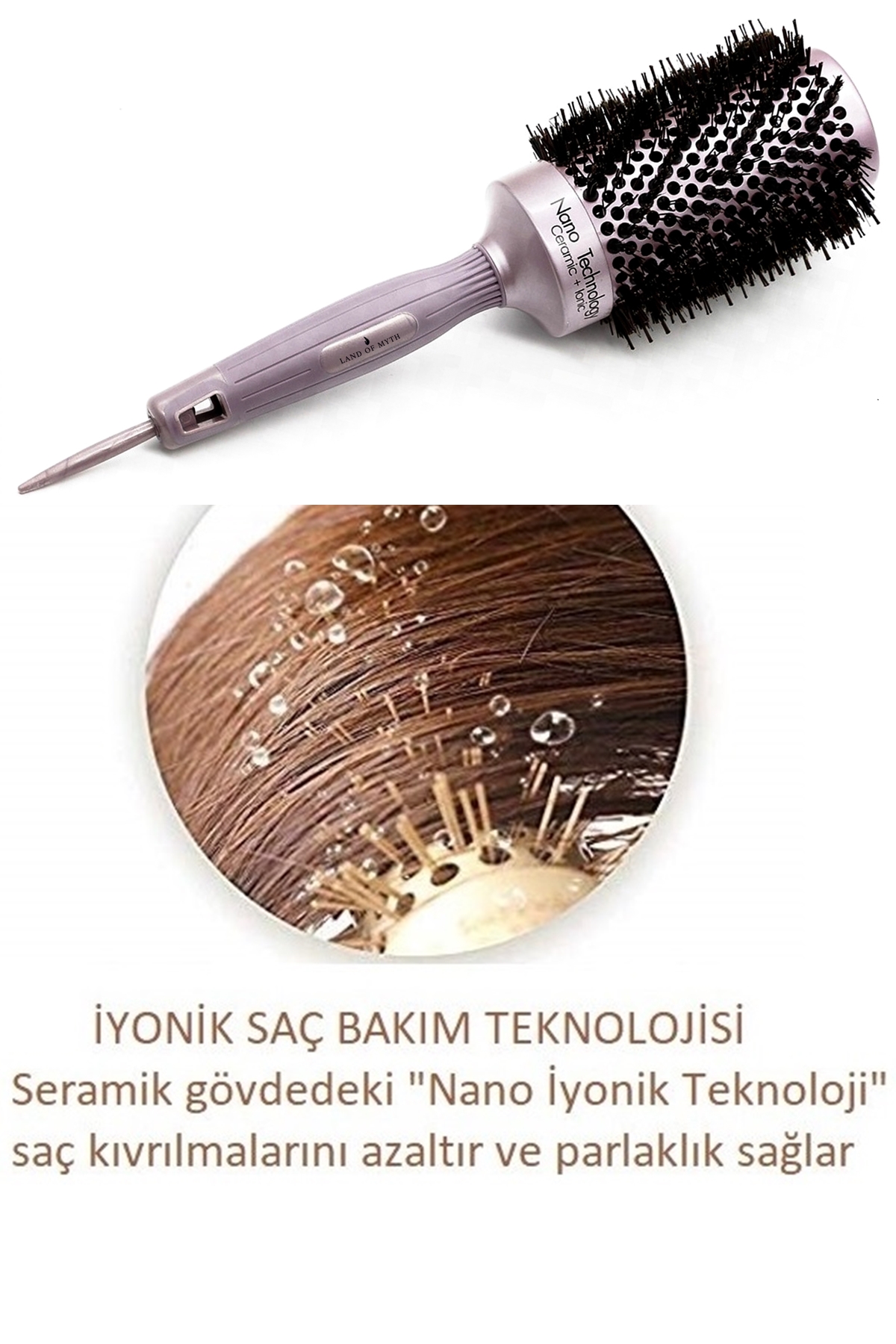 53mm Nano Teknoloji Seramik + İyonik Termal Fön Saç Fırçası, Doğal Kıl Diş, Profesyonel Seri -LOM1184