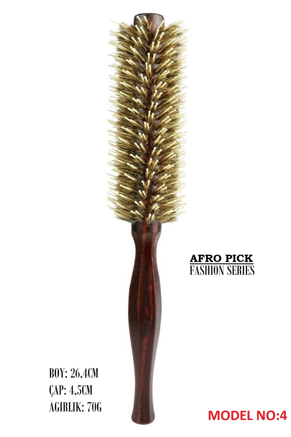 LOM1222 Afro Pick Ahşap Fön Fırçası, Doğal Kıl & Yanmaz Naylon Diş   