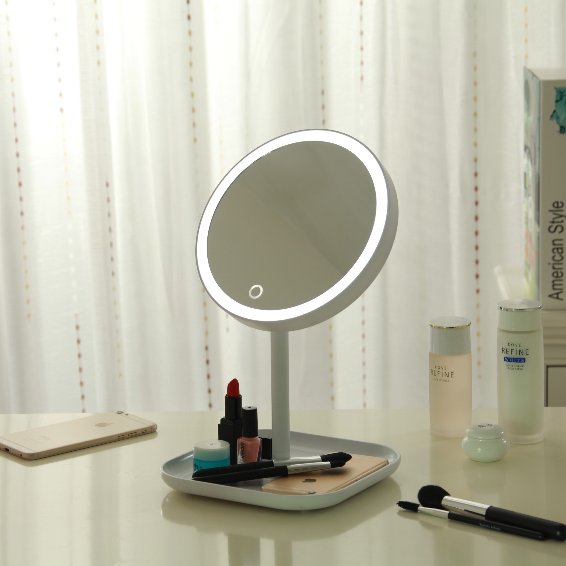 1X+5X ZOOM 23 LED Işıklı Makyaj Aynası, 360° Döner, Dokunmatik Sensörlü, Kablolu – Kablosuz Kullanım