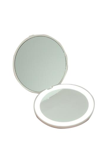 LOM2062- 16 Led Işıklı 1X-5X Şarj Edilebilir Cep - Çanta Makyaj Aynası (Beyaz) 