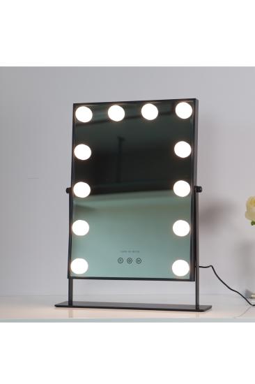 LOM2086 Hollywood Style 3 Renk Led Işıklı Makyaj Aynası, Dokunmatik, 360° Döner Metal Çerçeve (Siyah)