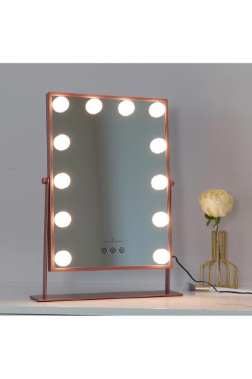 LOM2087 Hollywood Style 3 Renk Led Işıklı Makyaj Aynası, Dokunmatik, 360° Döner Metal Çerçeve (R. Gold)
