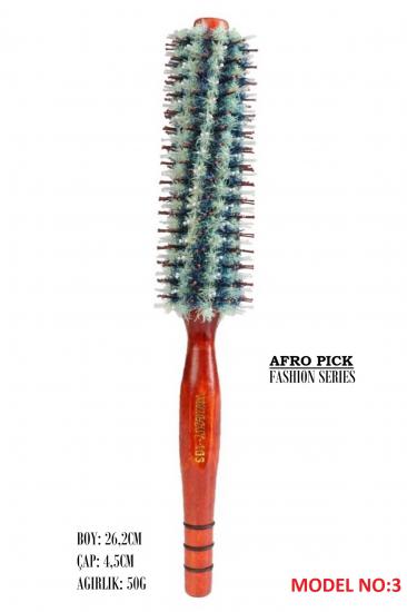 LOM1221 Afro Pick Ahşap Fön Fırçası, Doğal Kıl & Yanmaz Naylon Diş   