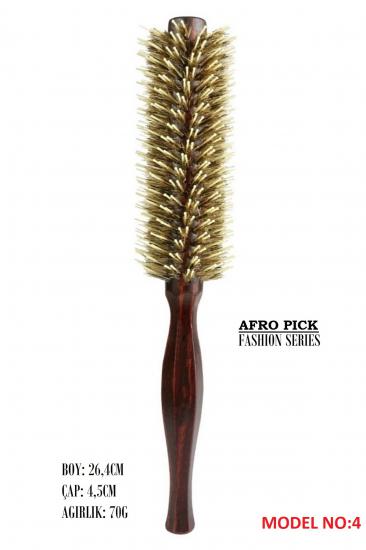 LOM1222 Afro Pick Ahşap Fön Fırçası, Doğal Kıl & Yanmaz Naylon Diş   